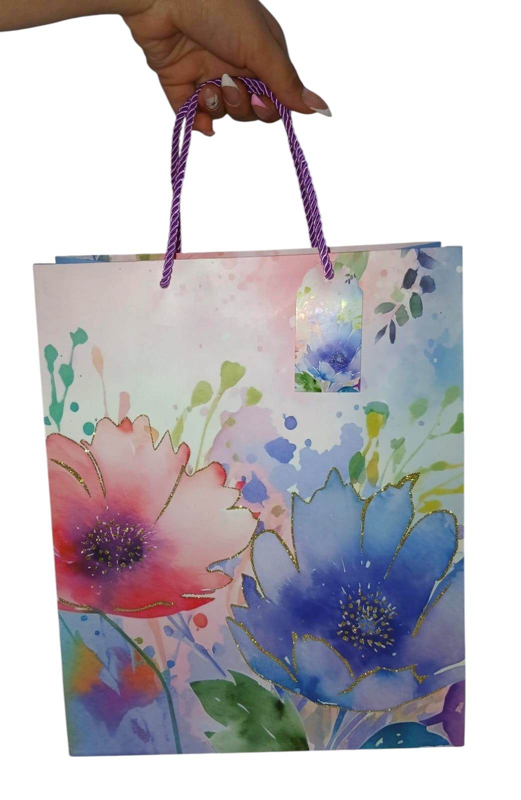 SACOLA FLORES C/GLITTER 32X26X12CM
